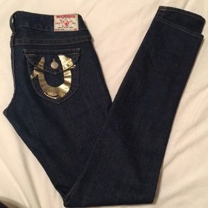 True Religion “Julie” skinny gold pocket jeans